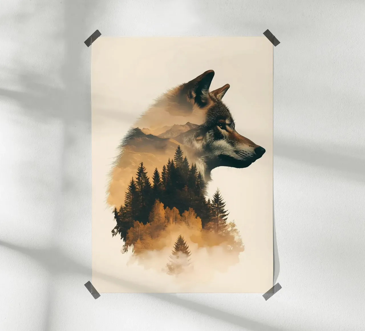 Wolf and Forest Double Exposure poster by Ginnery
