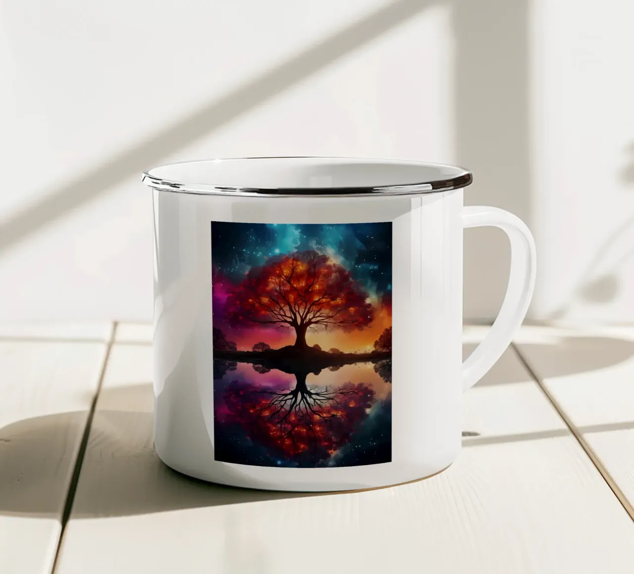 Paesaggio fantastico spaziale tazza in smalto da Mikesell