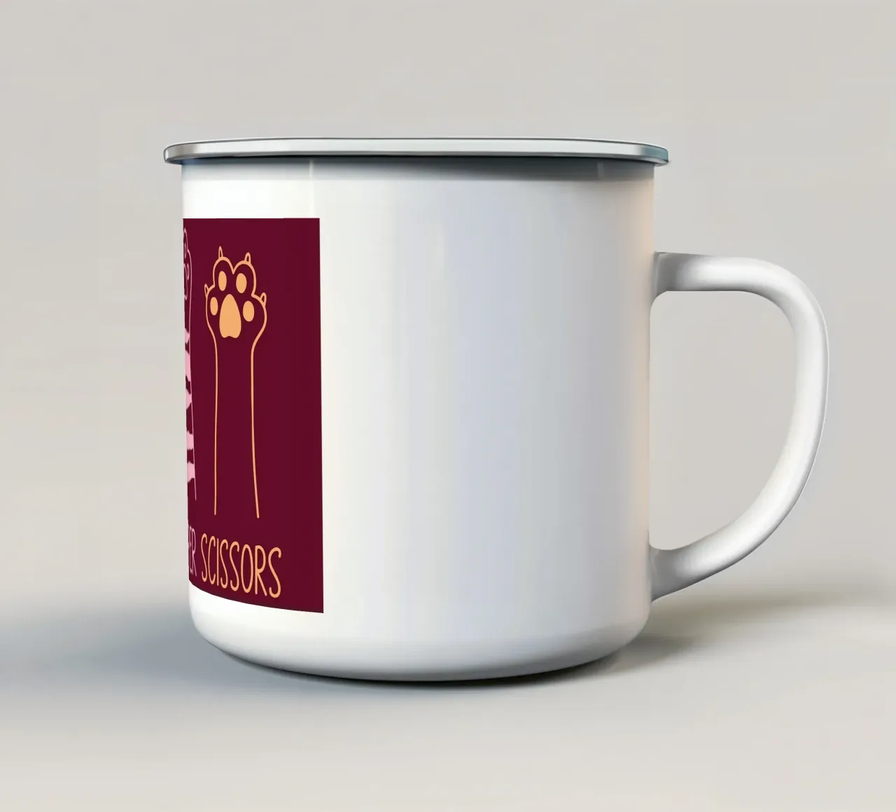 Gatto sasso carta forbice tazza in smalto da Delaplane