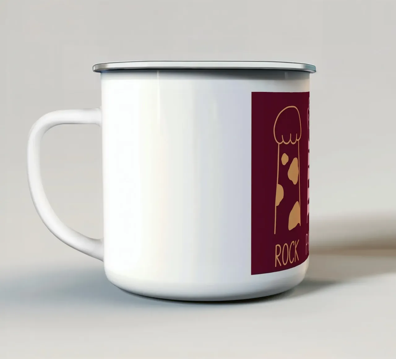Gatto sasso carta forbice tazza in smalto da Delaplane