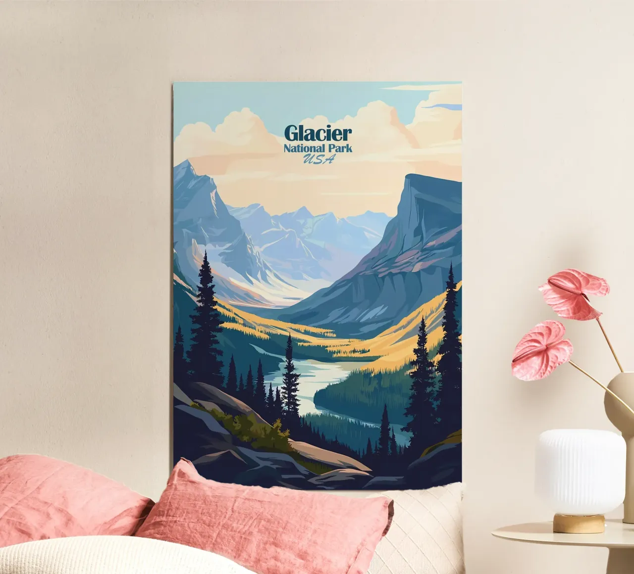 Parco nazionale dei ghiacciai poster con telaio in plastica da Ginnery