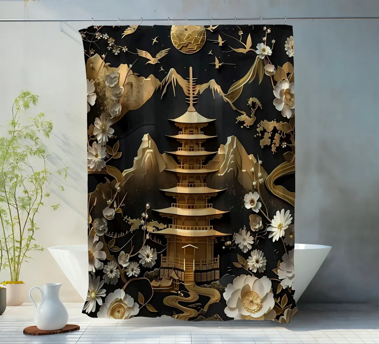 Abstract Bonsai Tree shower curtain by Mikesell