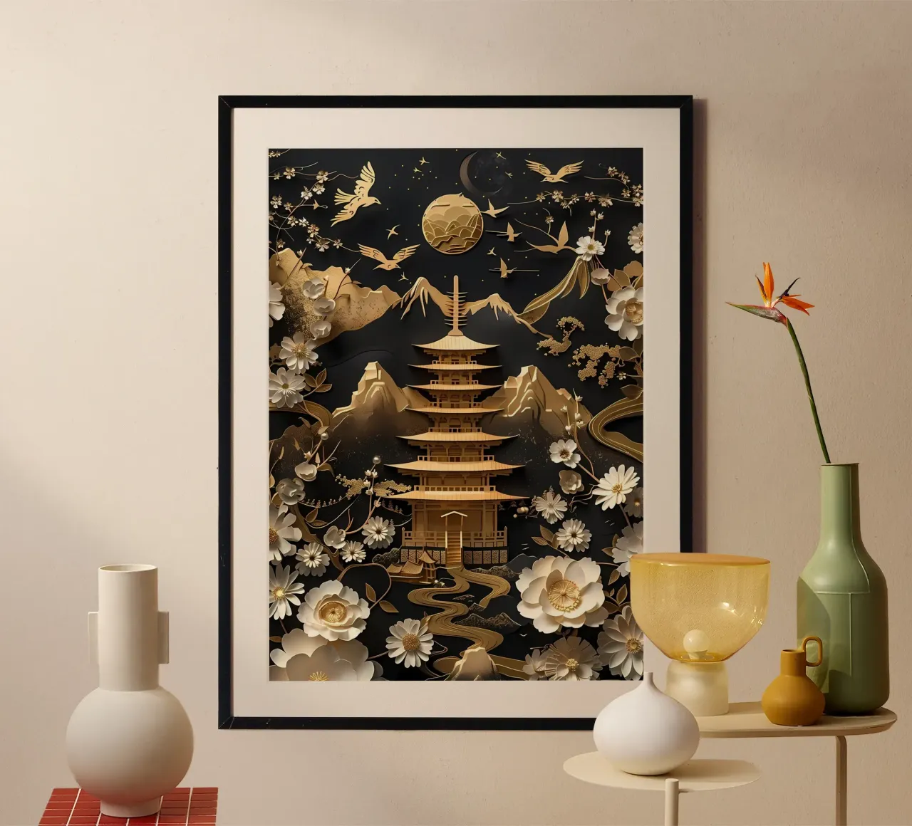Bonsai astratto poster con telaio in legno da Mikesell