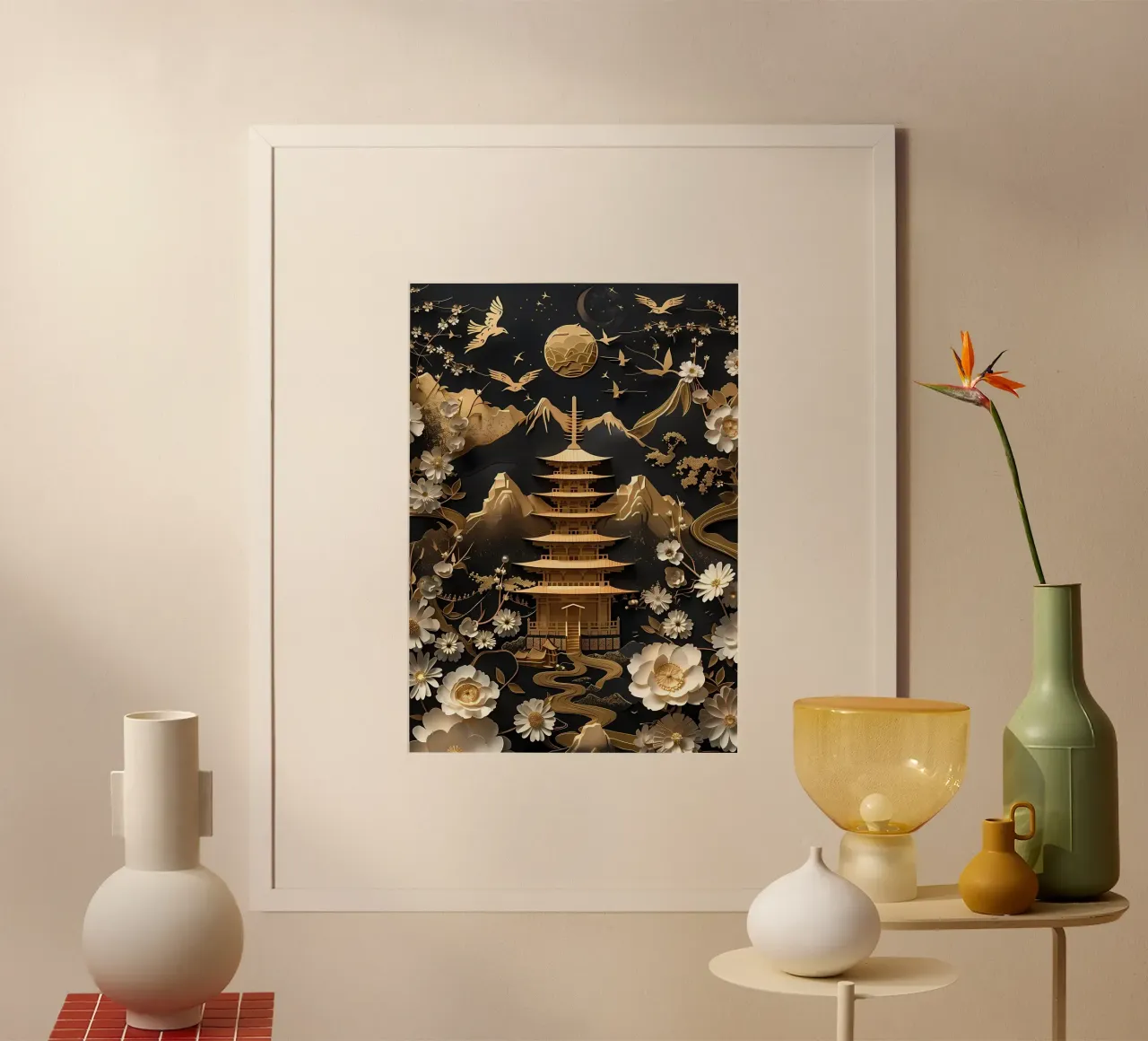Bonsai astratto poster con telaio in legno da Mikesell