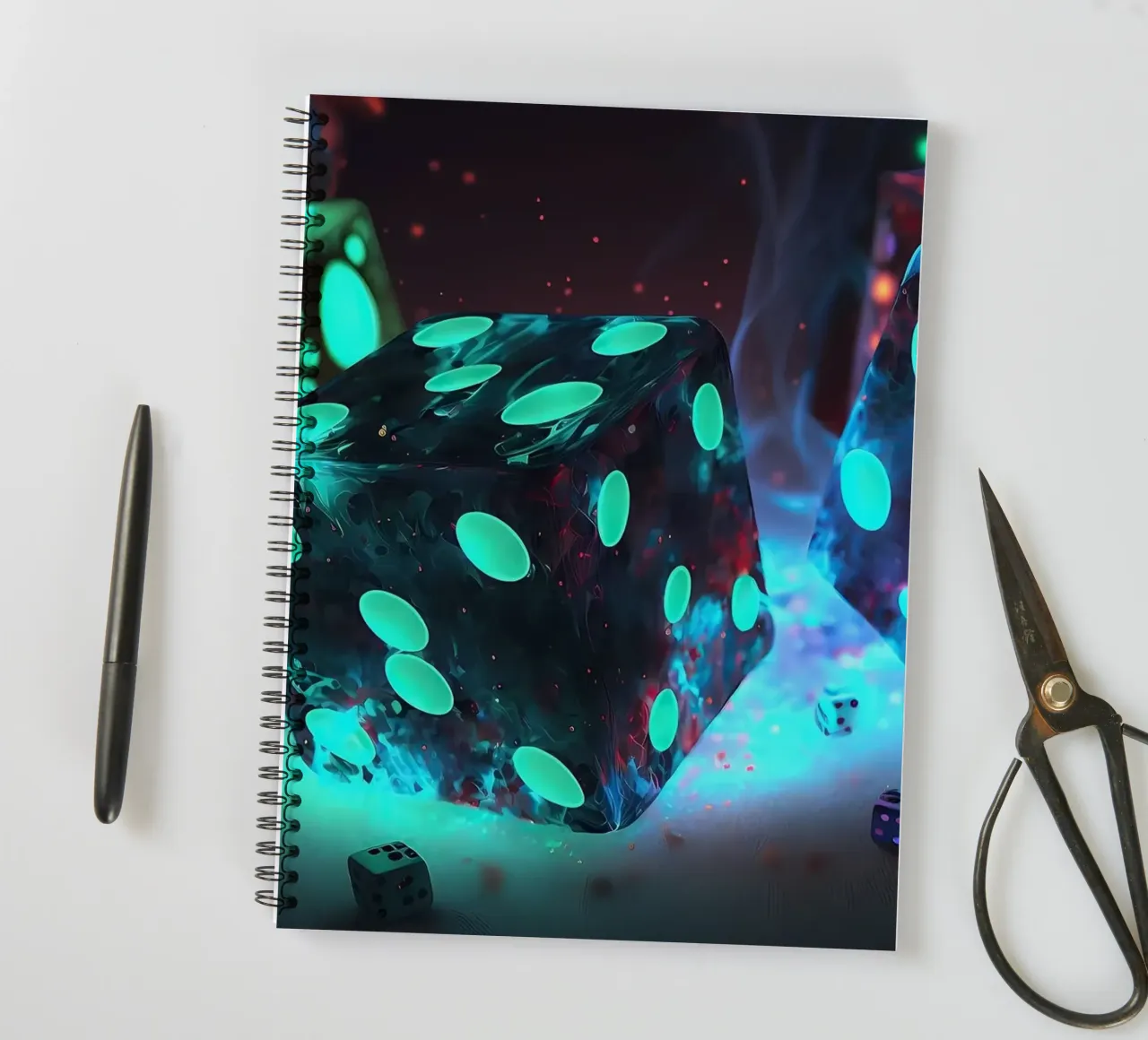 Neon Shadow Dice spiral notebook by Delaplane
