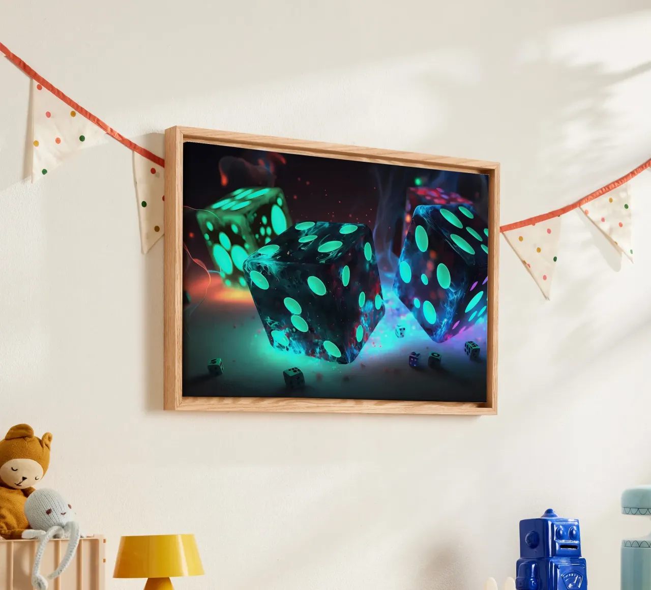 Neon Shadow Dice canvas by Delaplane