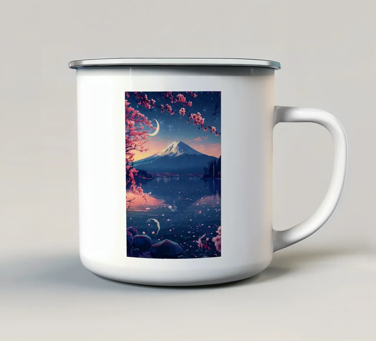 Paesaggio giapponese in fiore tazza in smalto da Mikesell