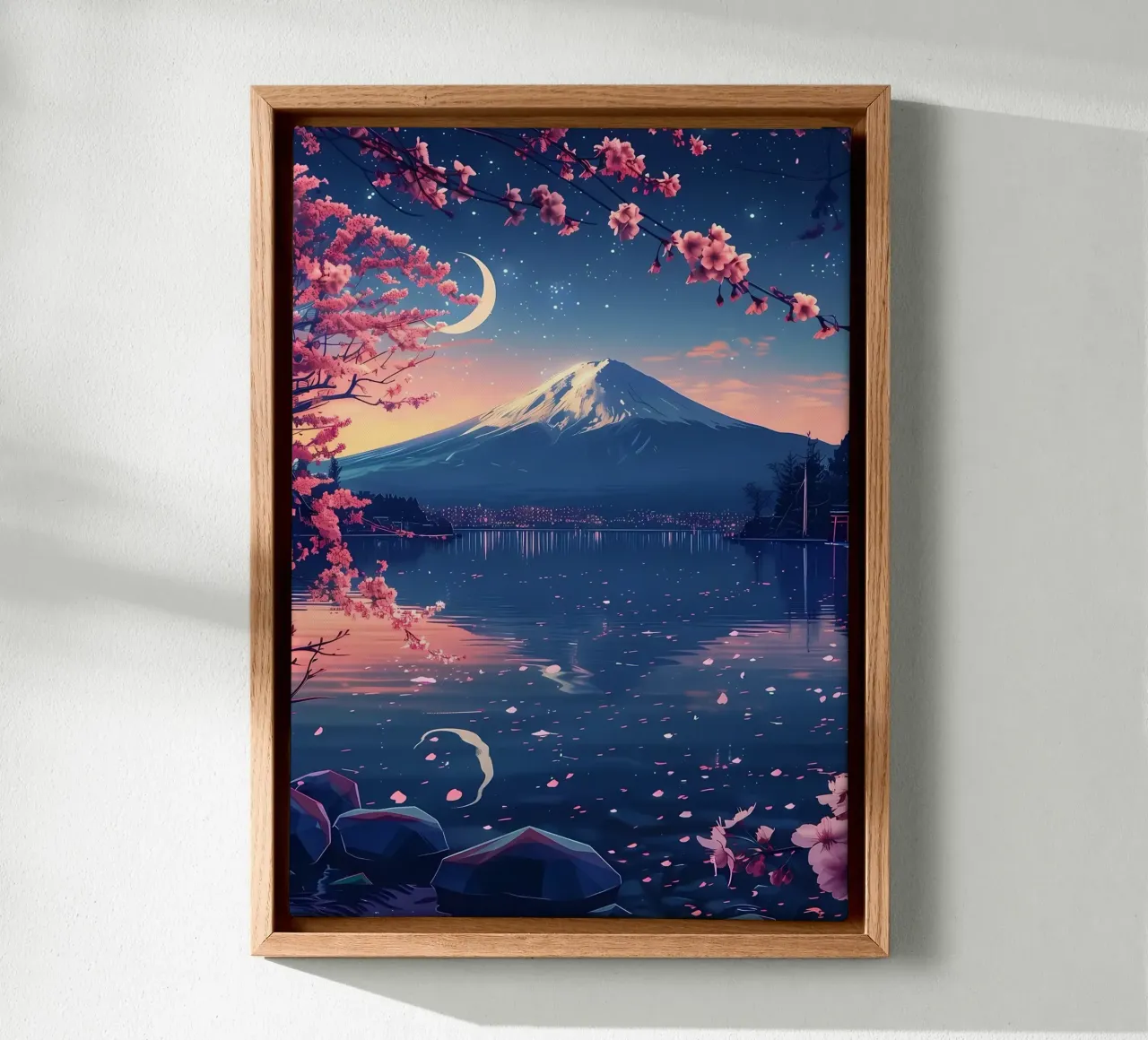 Paesaggio giapponese in fiore tela con Cornice a cassetta da Mikesell