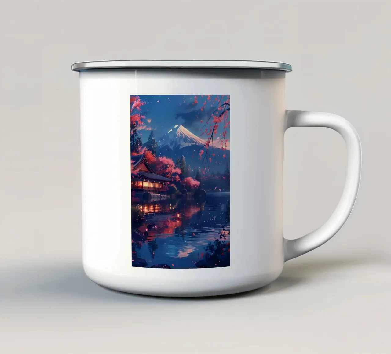 Paesaggio giapponese in fiore tazza in smalto da Mikesell