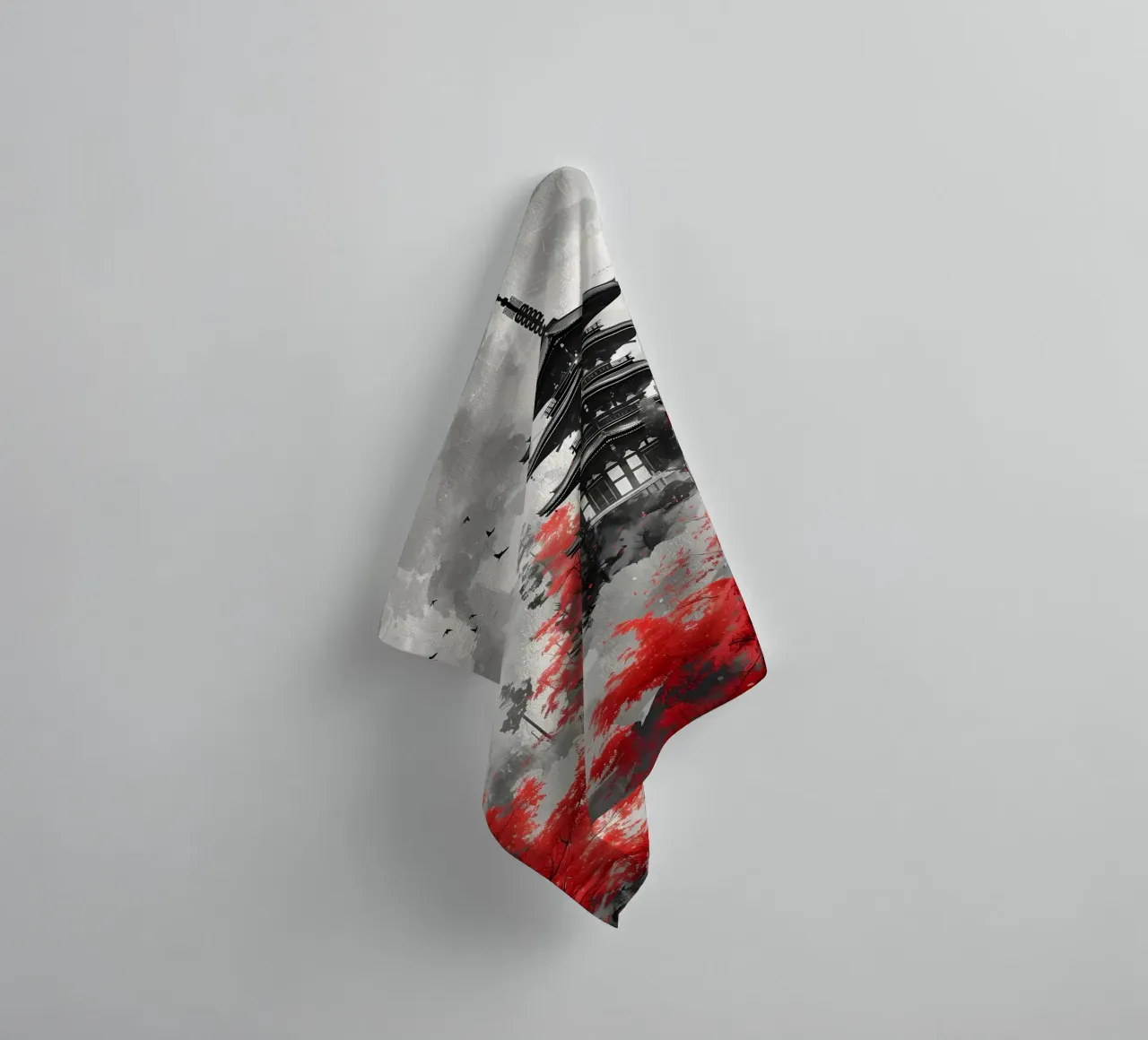 Red Japanese Painting towel by Mikesell