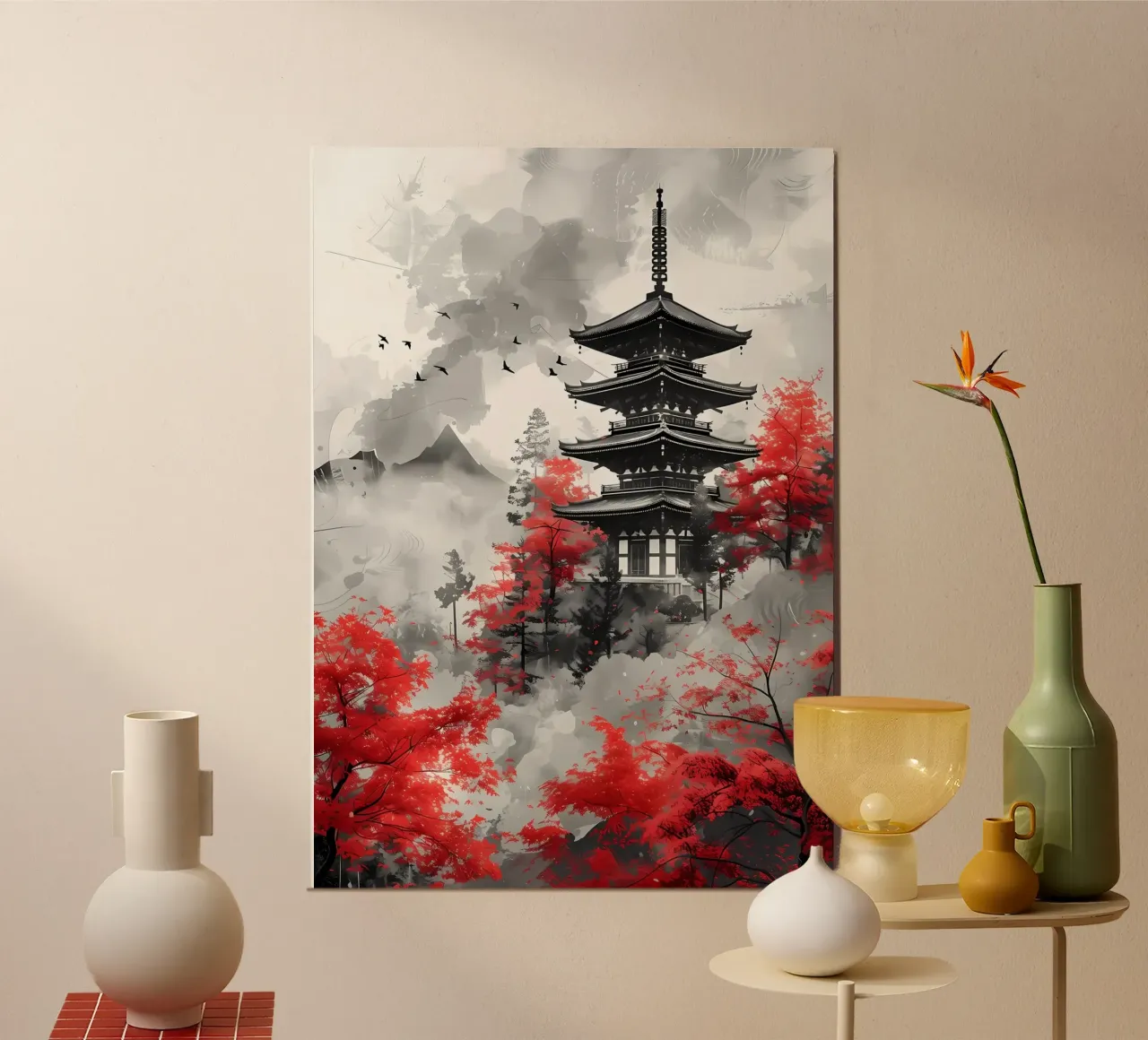 Red Japanese Painting hahnemühle by Mikesell