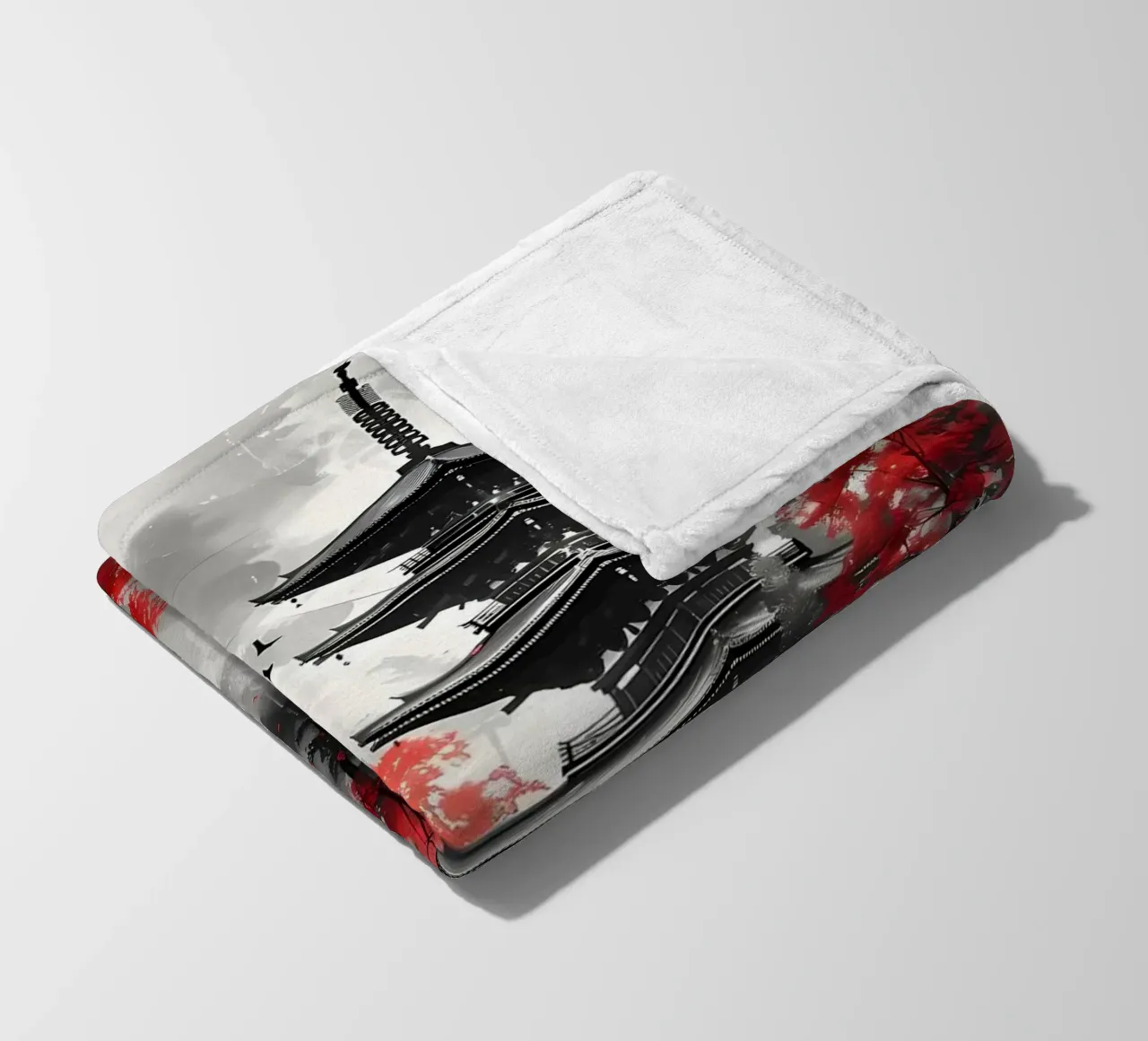 Red Japanese Painting fleece blanket by Mikesell