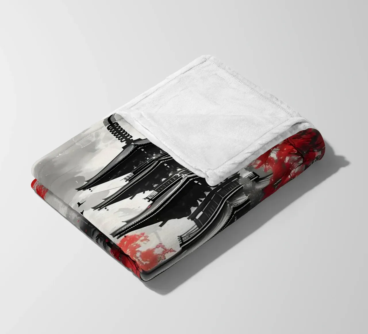 Red Japanese Painting fleece blanket by Mikesell