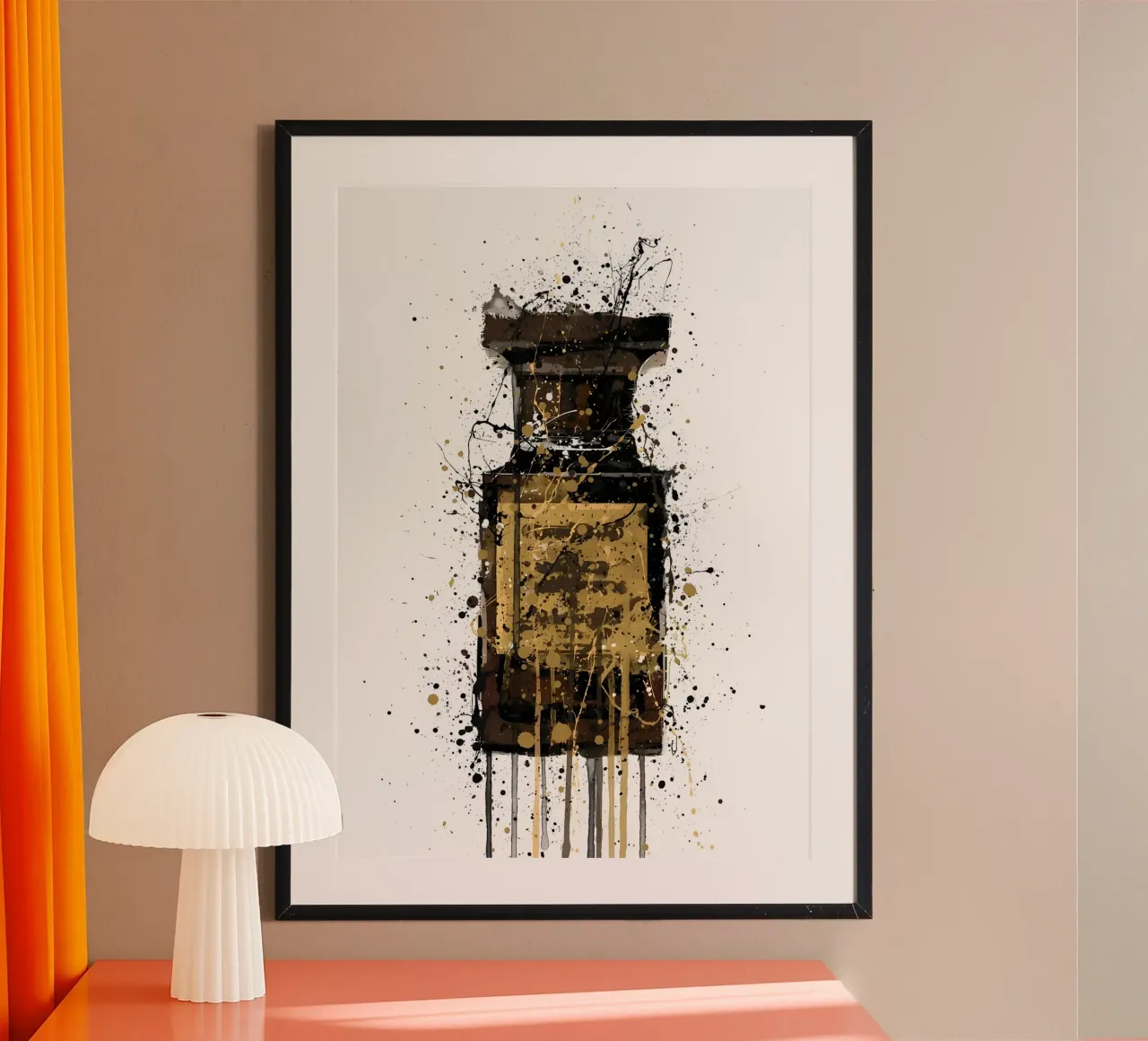 Bottiglia di profumo Ossidiana poster con telaio in legno da Allaire