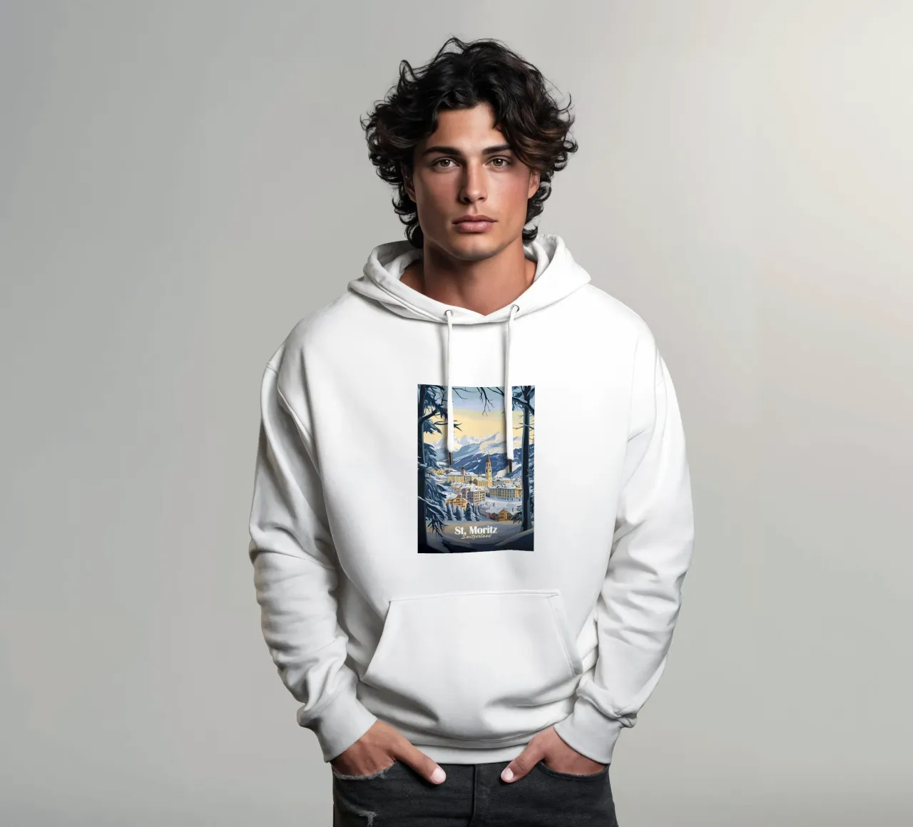 Paesaggio invernale di St. Moritz felpa con cappuccio da Ginnery
