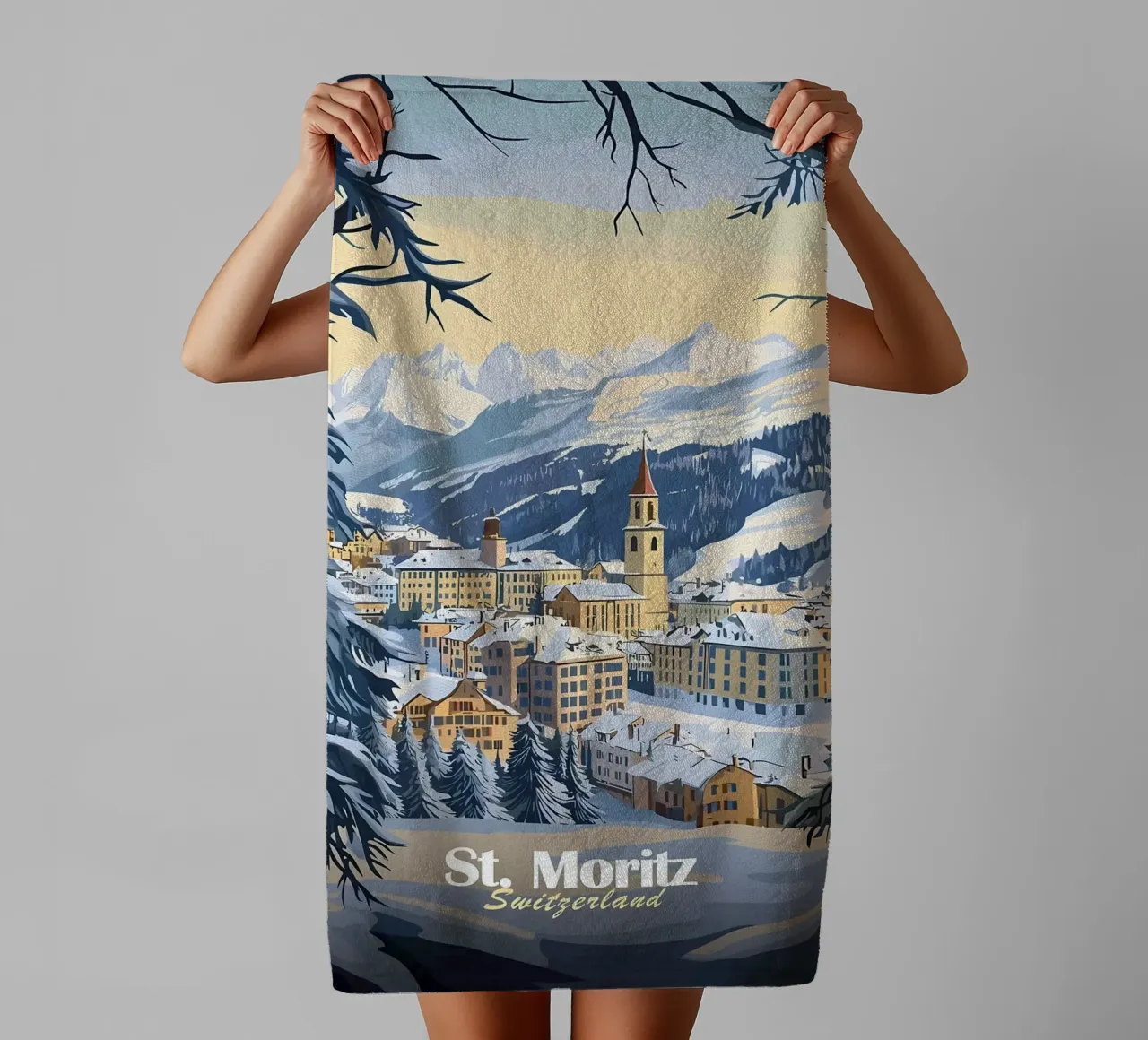 Paesaggio invernale di St. Moritz asciugamano da bagno da Ginnery