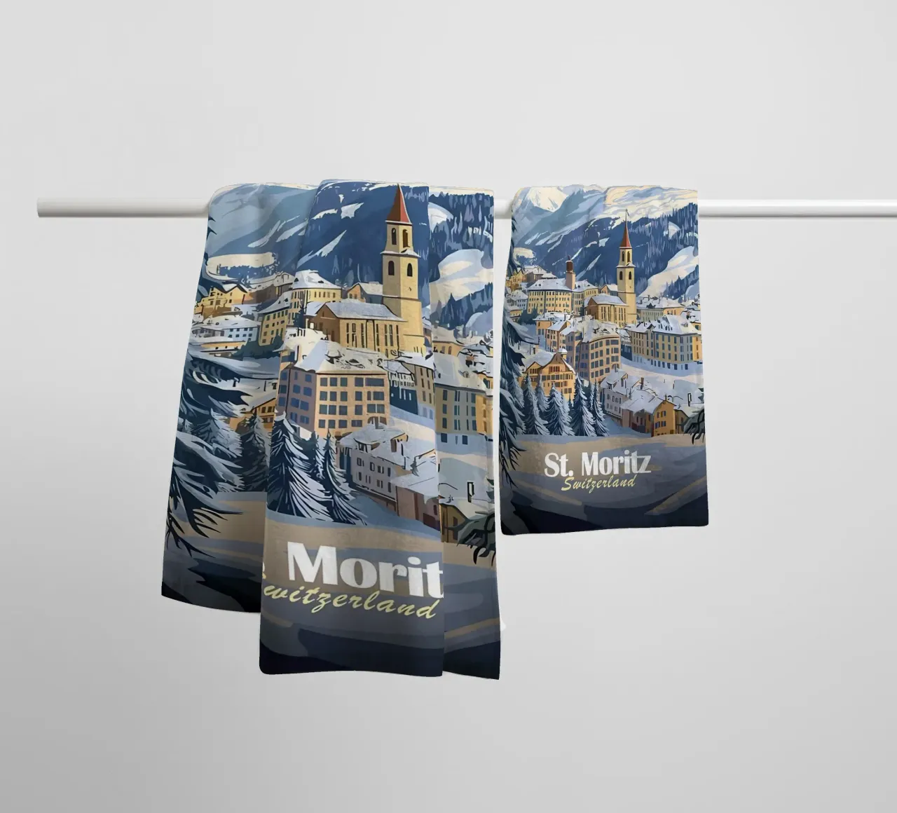 Paesaggio invernale di St. Moritz asciugamano da bagno da Ginnery