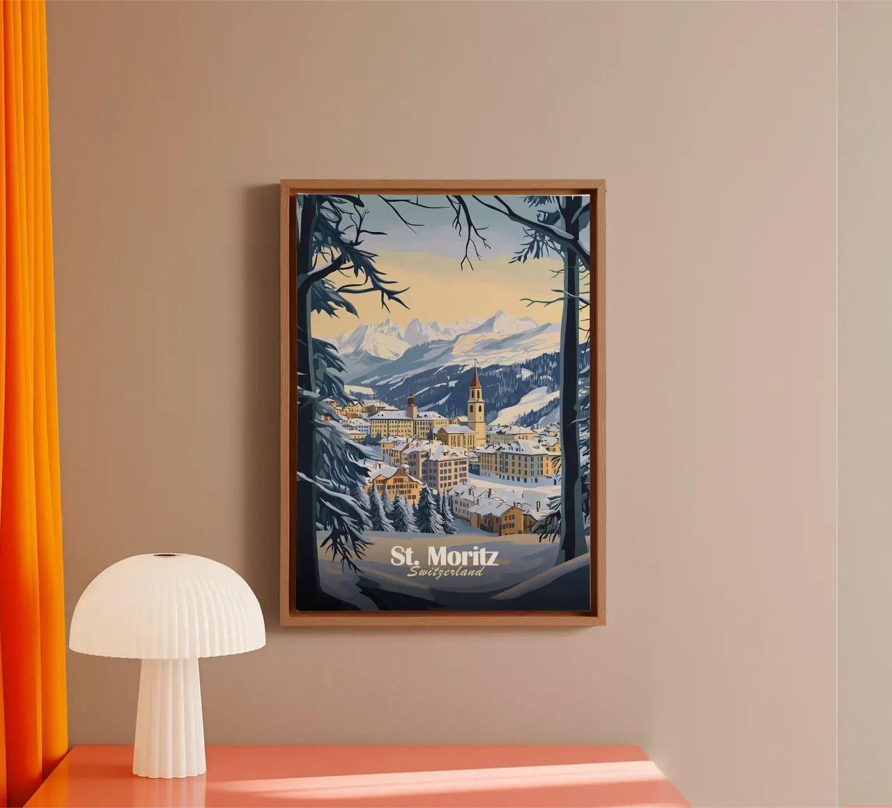 Paesaggio invernale di St. Moritz tela con Cornice a cassetta da Ginnery