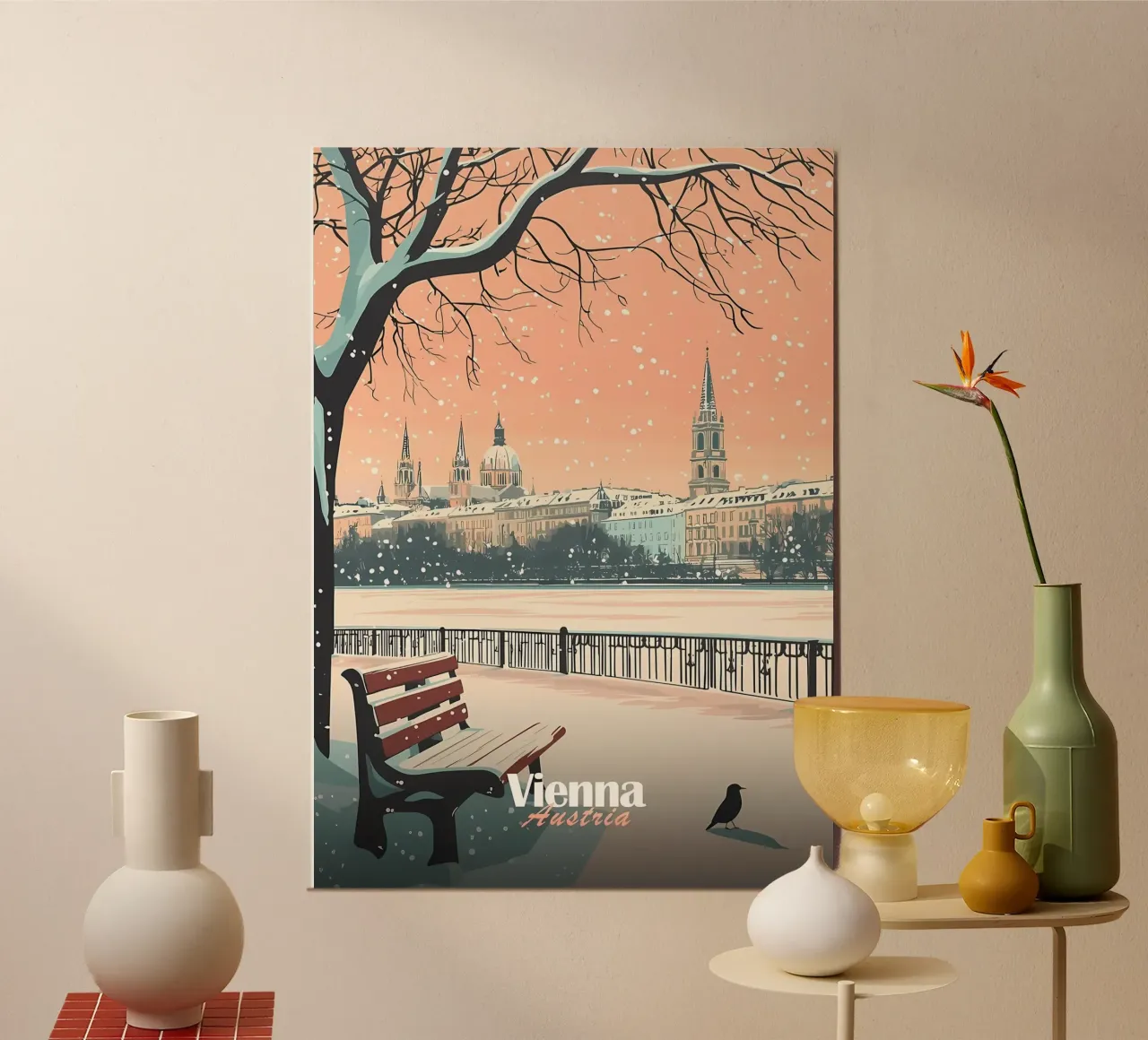 Paesaggio innevato di Vienna poster con telaio in alluminio da Ginnery