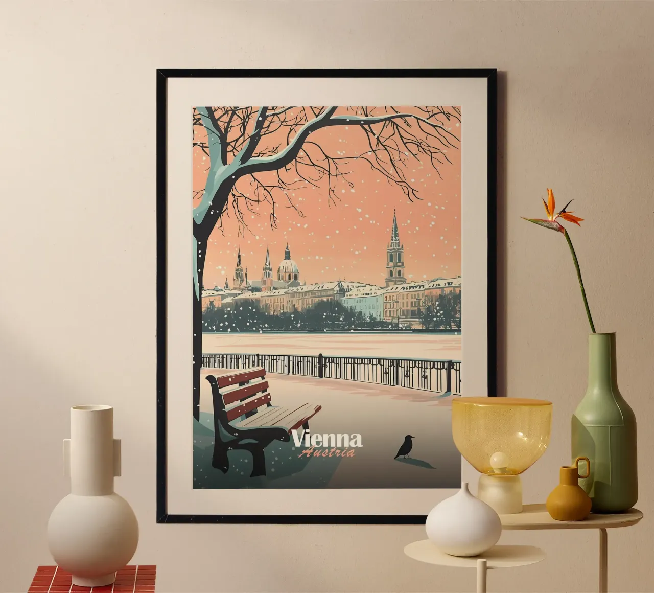 Paesaggio innevato di Vienna poster con telaio in alluminio da Ginnery