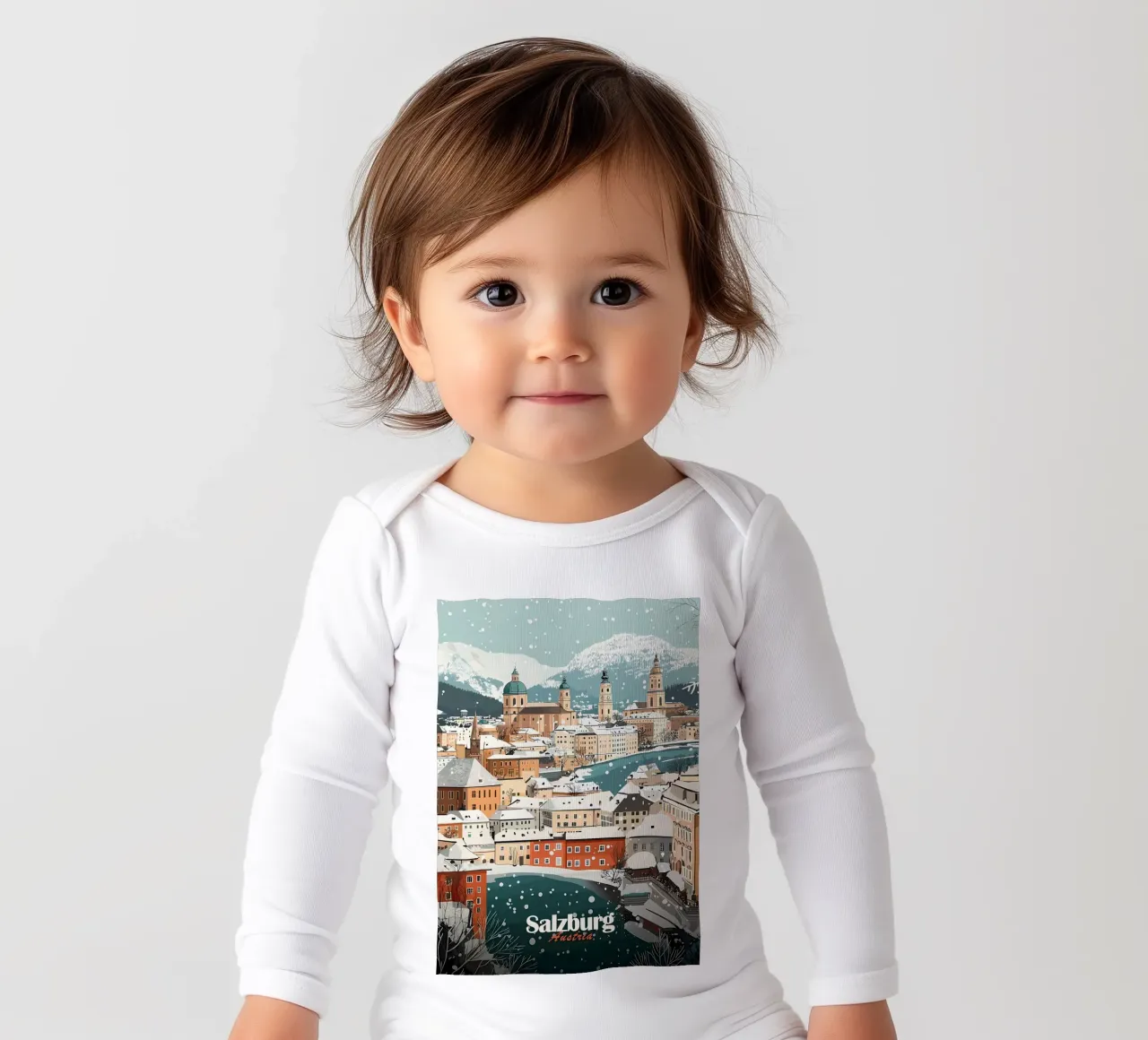 Salzburger Winter-Stadtbild Langarm Babybody von Ginnery