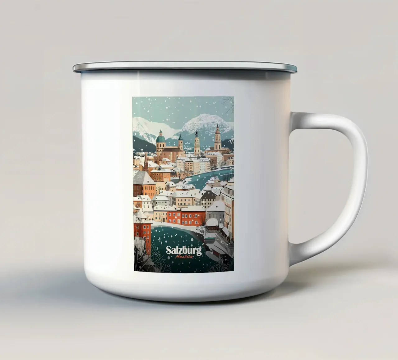 Paesaggio urbano invernale di Salisburgo tazza in smalto da Ginnery