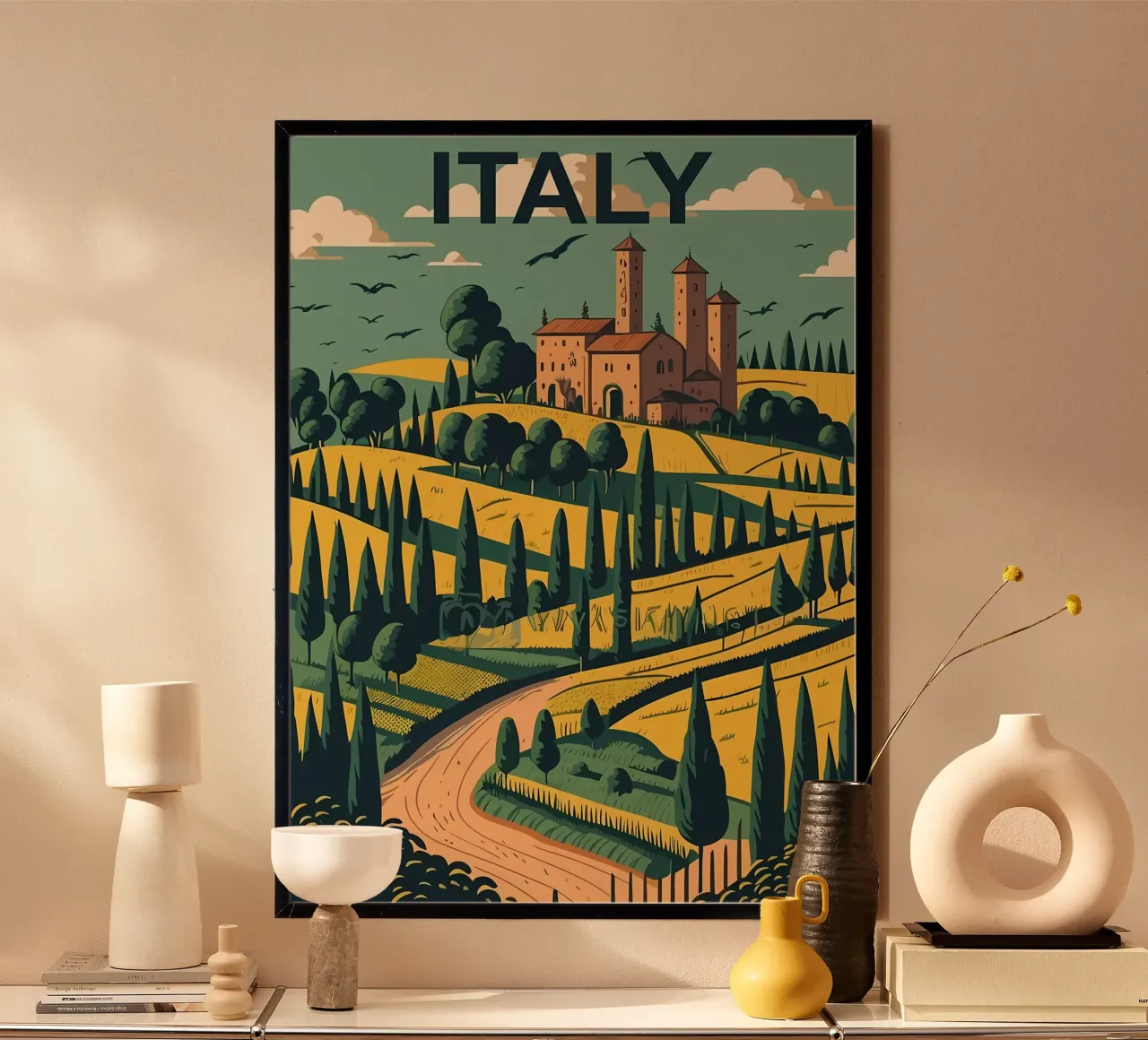 Italia Città poster con telaio in legno da Delaplane