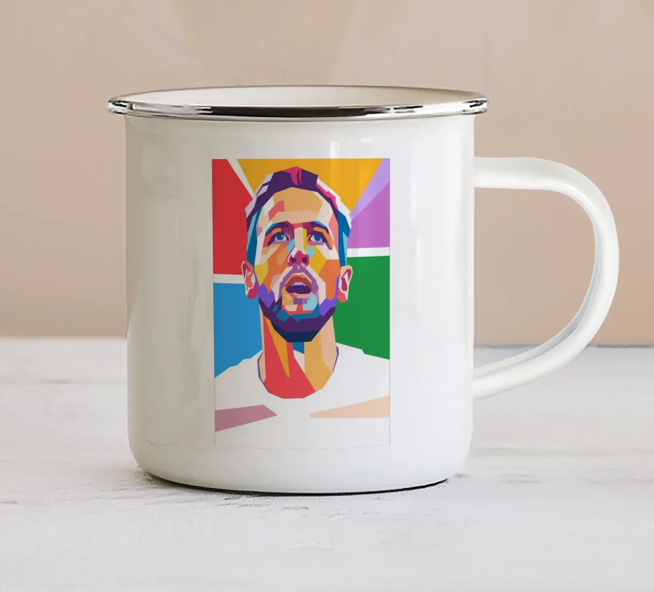 Harry Kane over WPAP-kunststijl emaille mok van Hantamrata