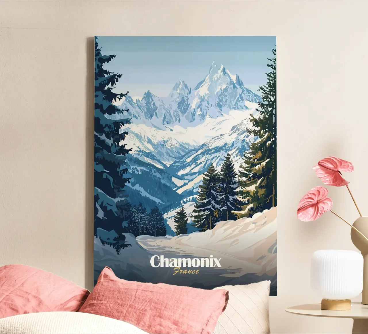 Paesaggio montano di Chamonix tela con Cornice a cassetta da Ginnery