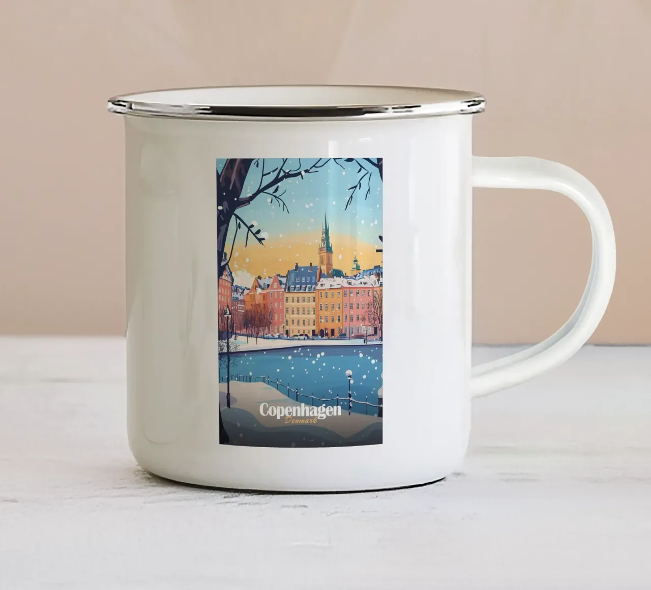 Copenaghen: scena invernale tazza in smalto da Ginnery