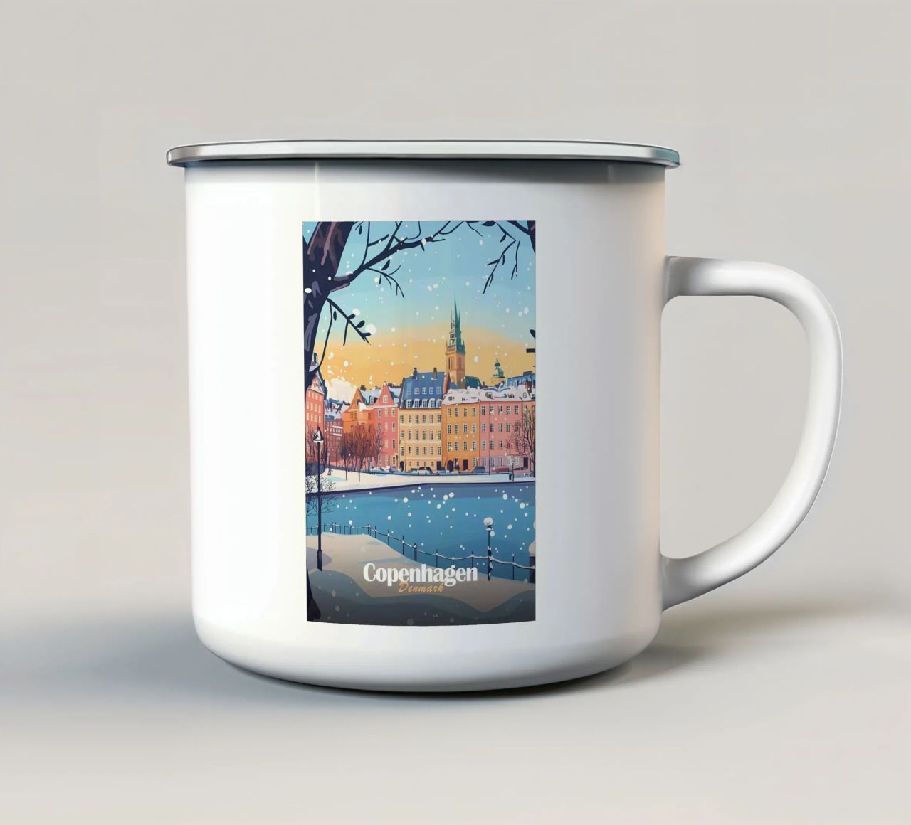 Copenaghen: scena invernale tazza in smalto da Ginnery