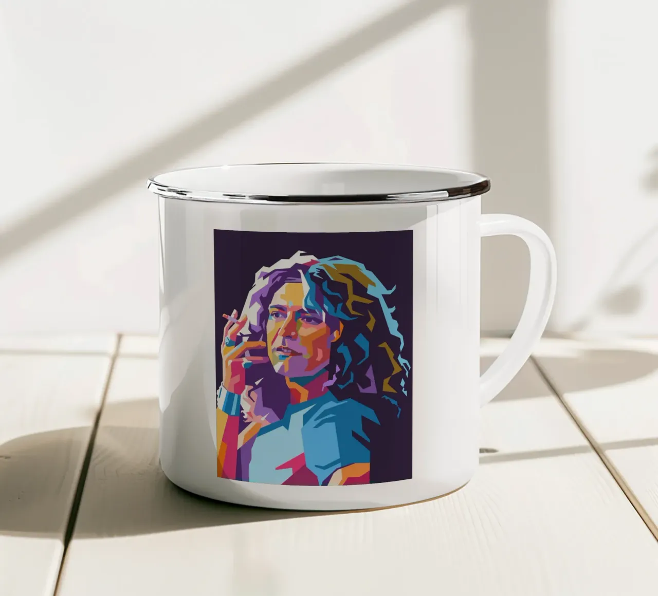 Ritratto pop art di Robert Plant tazza in smalto da Hantamrata