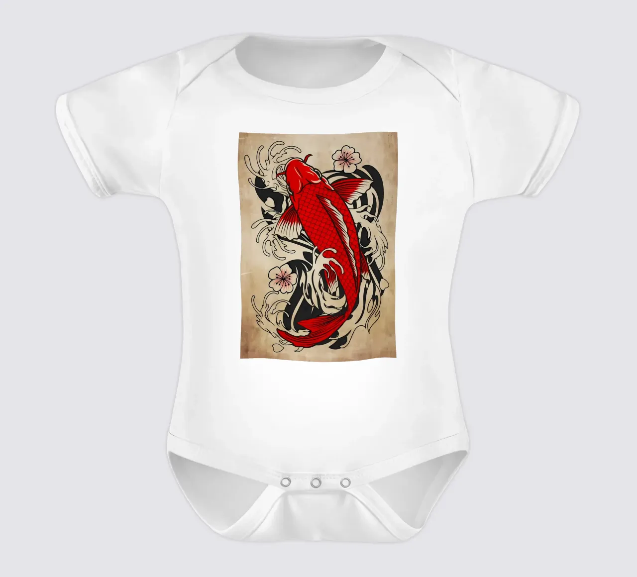 Koi Fish Japanese short-sleeve baby romper by Delaplane