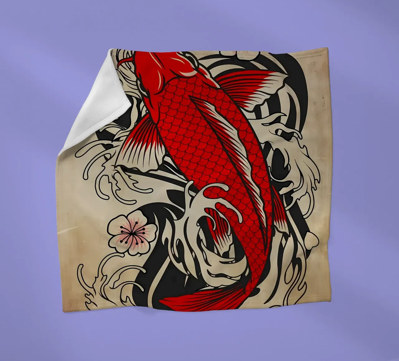 Koi Fish Japanese fleece blanket by Delaplane