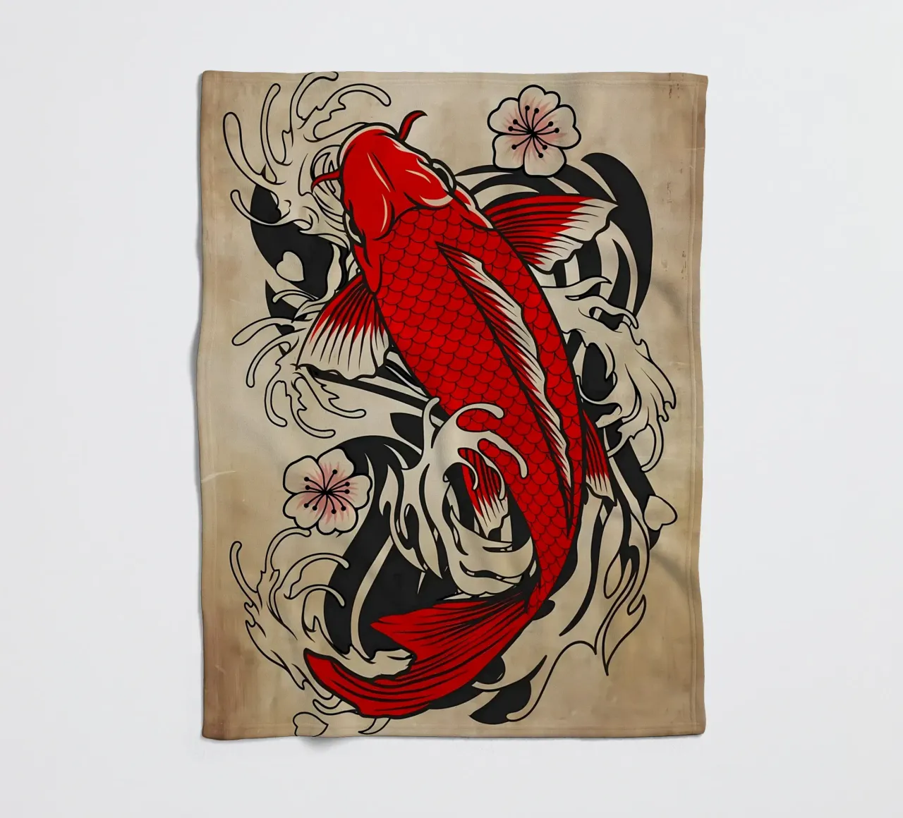 Koi Fish Japanese fleece blanket by Delaplane