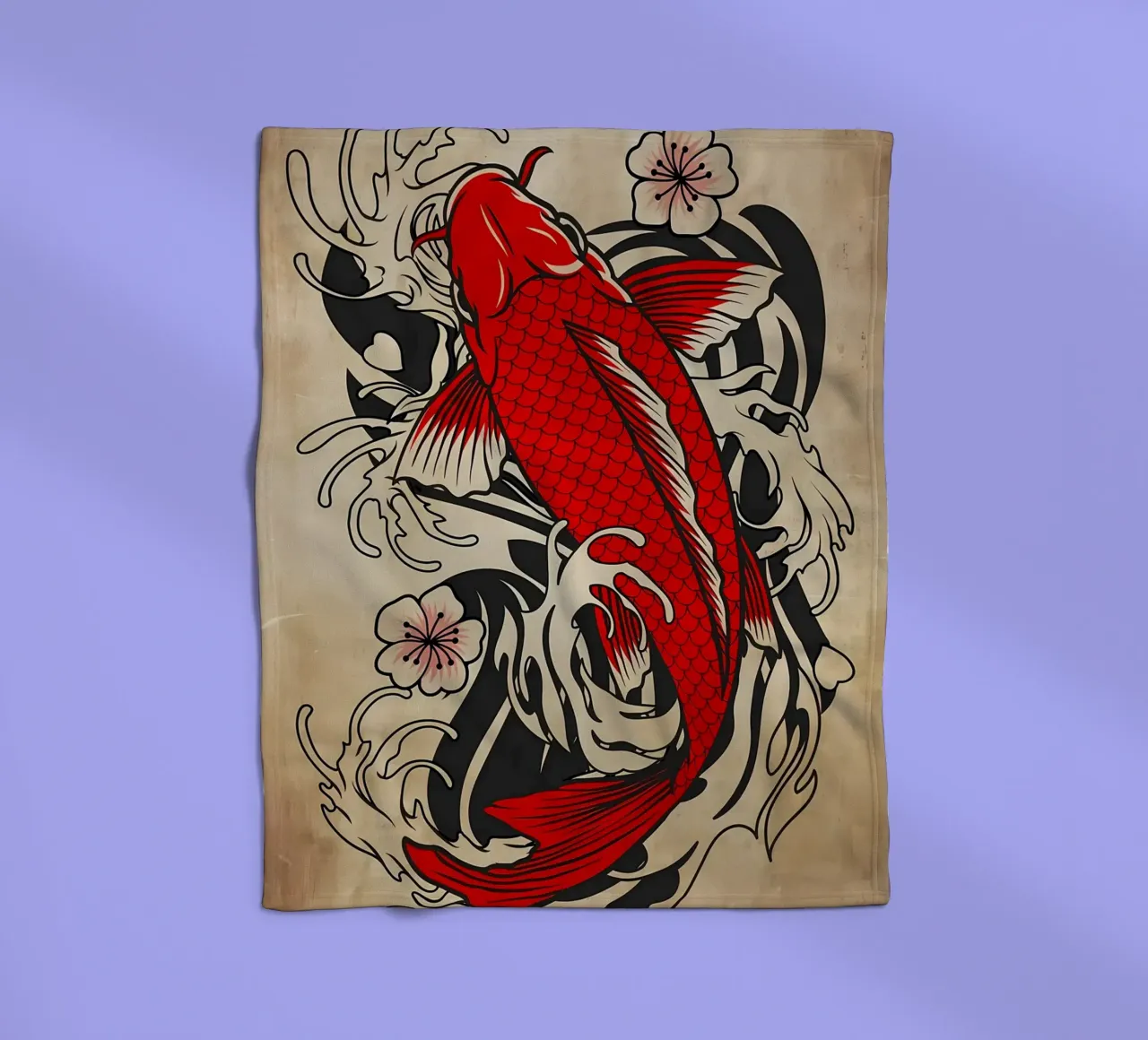 Koi Fish Japanese fleece blanket by Delaplane