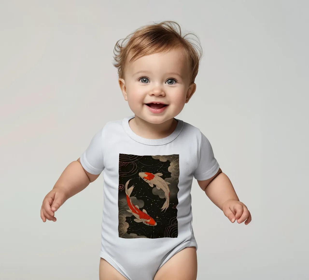 Pesce koi giapponese Yin Yang body neonato maniche corte da Mikesell
