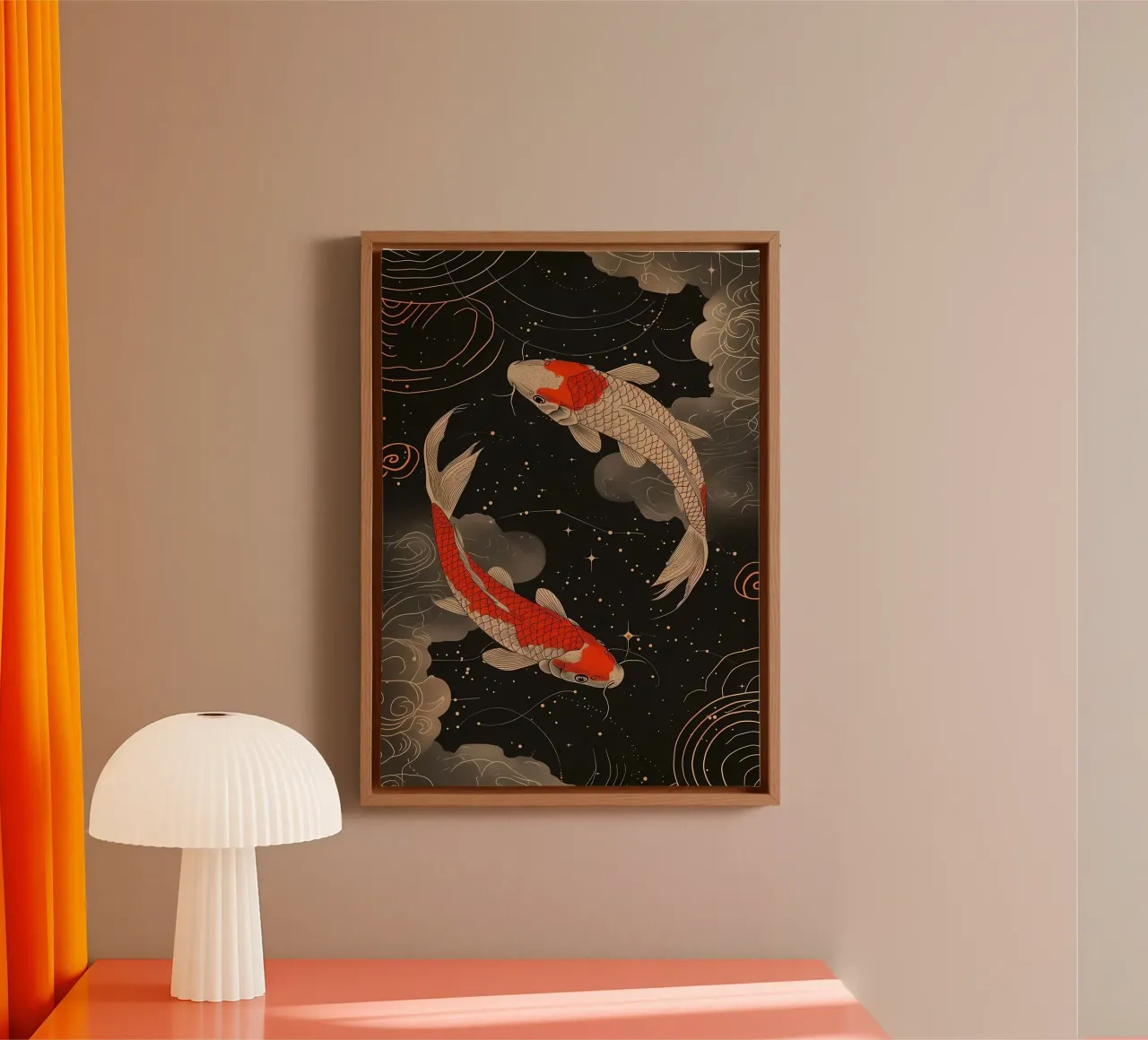 Pesce koi giapponese Yin Yang tela con Cornice a cassetta da Mikesell