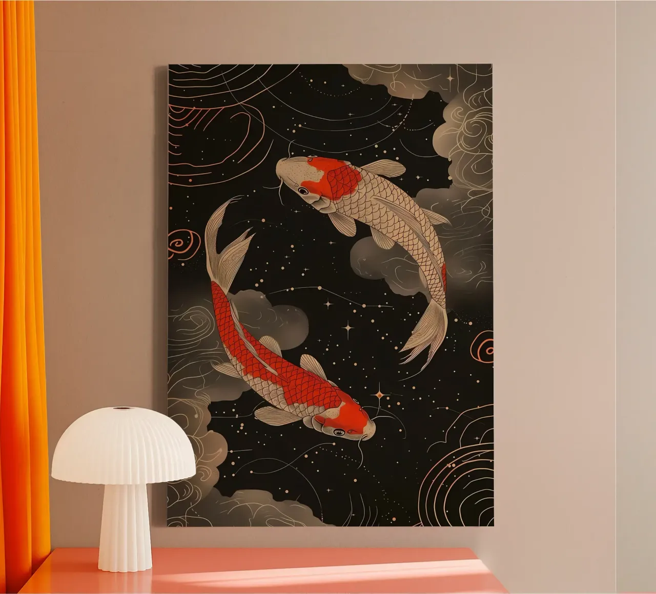 Pesce koi giapponese Yin Yang tela con Cornice a cassetta da Mikesell