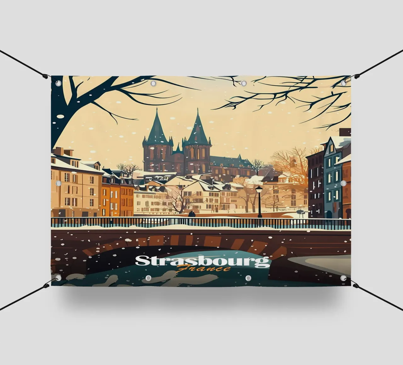 Scena invernale a Strasburgo telo in pvc da Ginnery