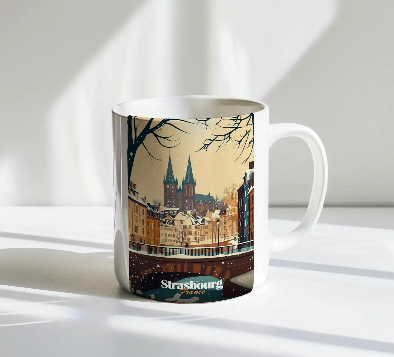 Scena invernale a Strasburgo tazza in ceramica da Ginnery