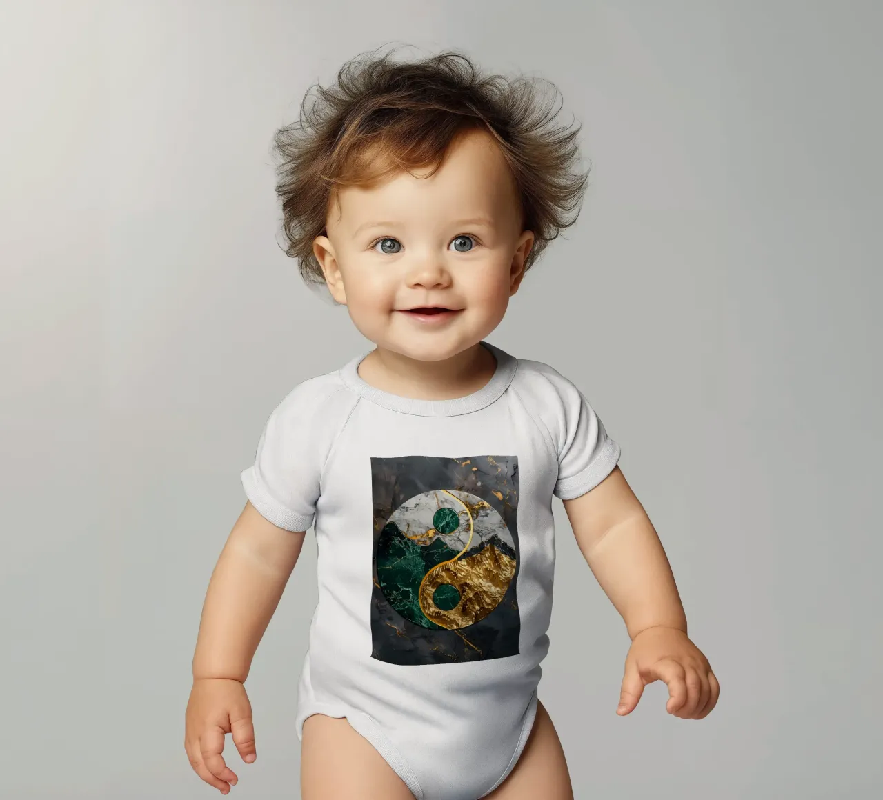 Yin Yang Kintsugi Harmony short-sleeve baby romper by Mikesell
