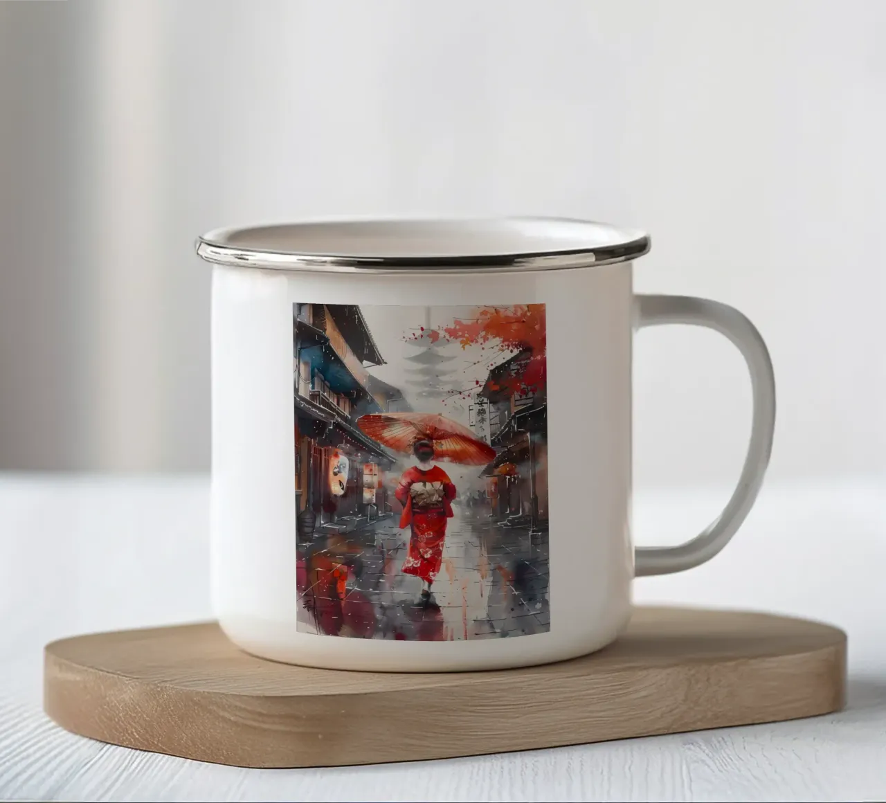 Geisha giapponese Samurai tazza in smalto da Mikesell