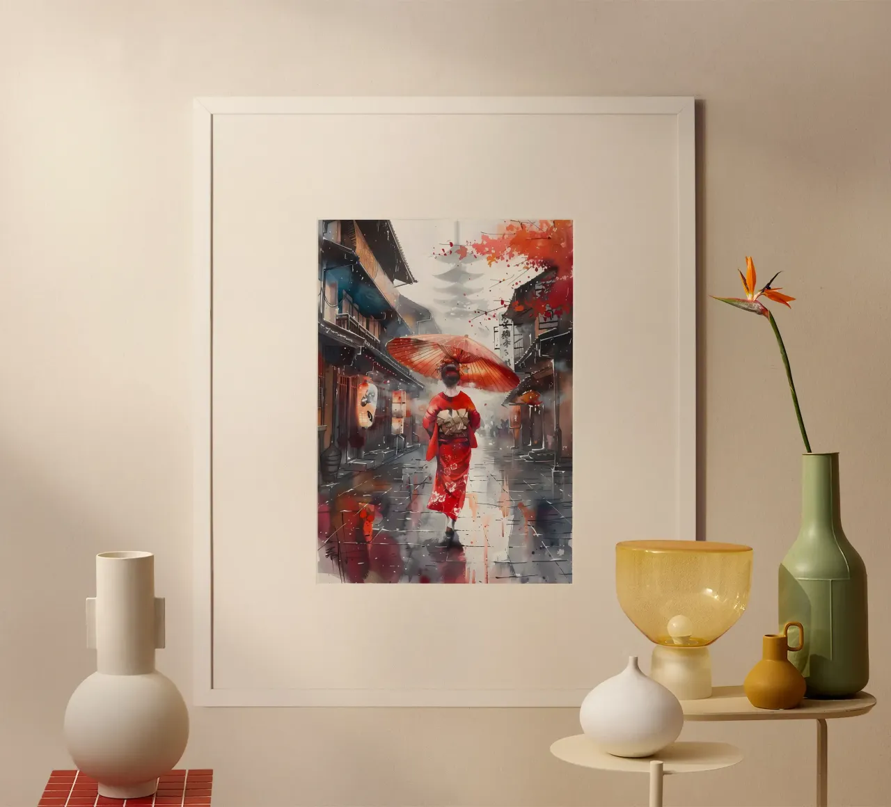 Geisha giapponese Samurai poster con telaio in plastica da Mikesell