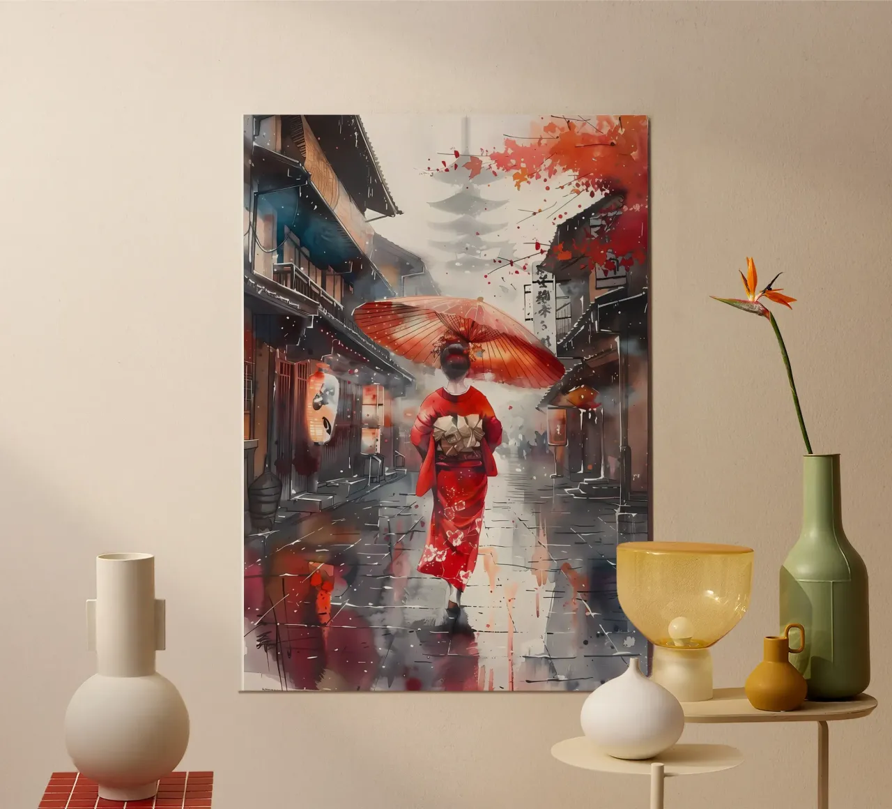 Geisha giapponese Samurai poster con telaio in plastica da Mikesell