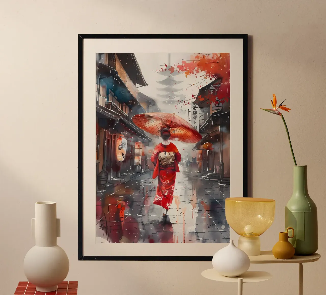 Geisha giapponese Samurai poster con telaio in plastica da Mikesell