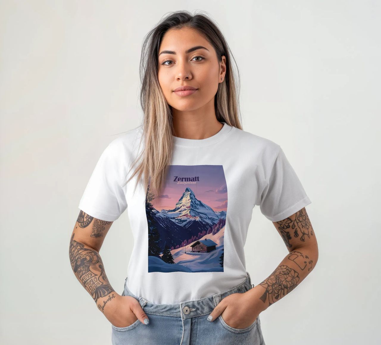 Zermatt Schweiz Bergblick T-Shirt von Ginnery