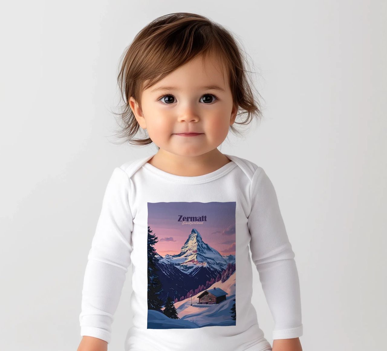 Zermatt Schweiz Bergblick Langarm Babybody von Ginnery