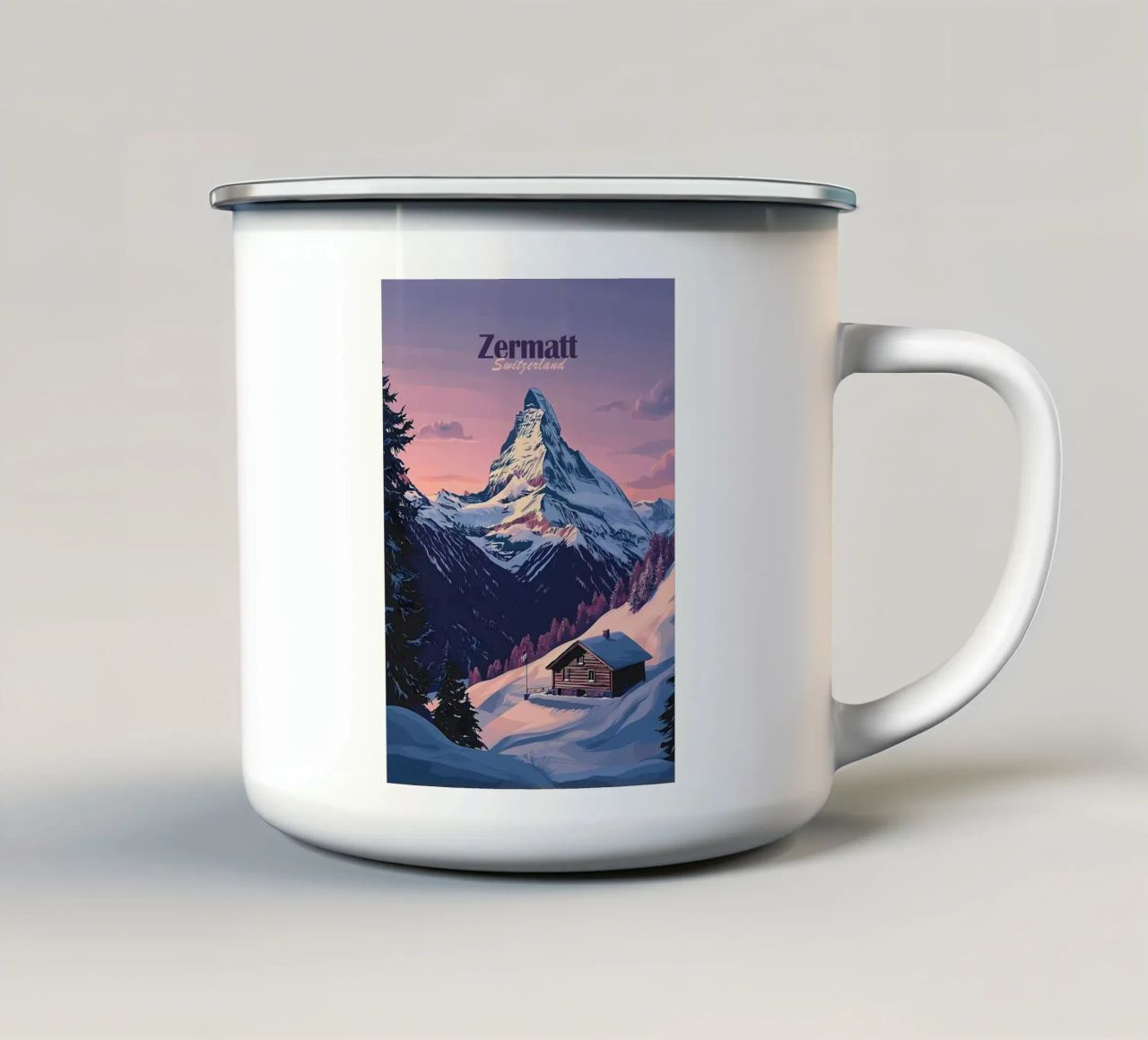 Zermatt Schweiz Bergblick Emaille Tasse von Ginnery