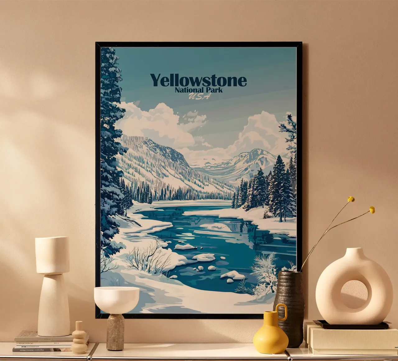 Parco Nazionale di Yellowstone Inverno poster con telaio in plastica da Ginnery